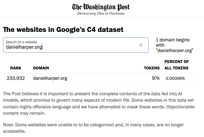 Screenshot showing the Washington Post online tool.