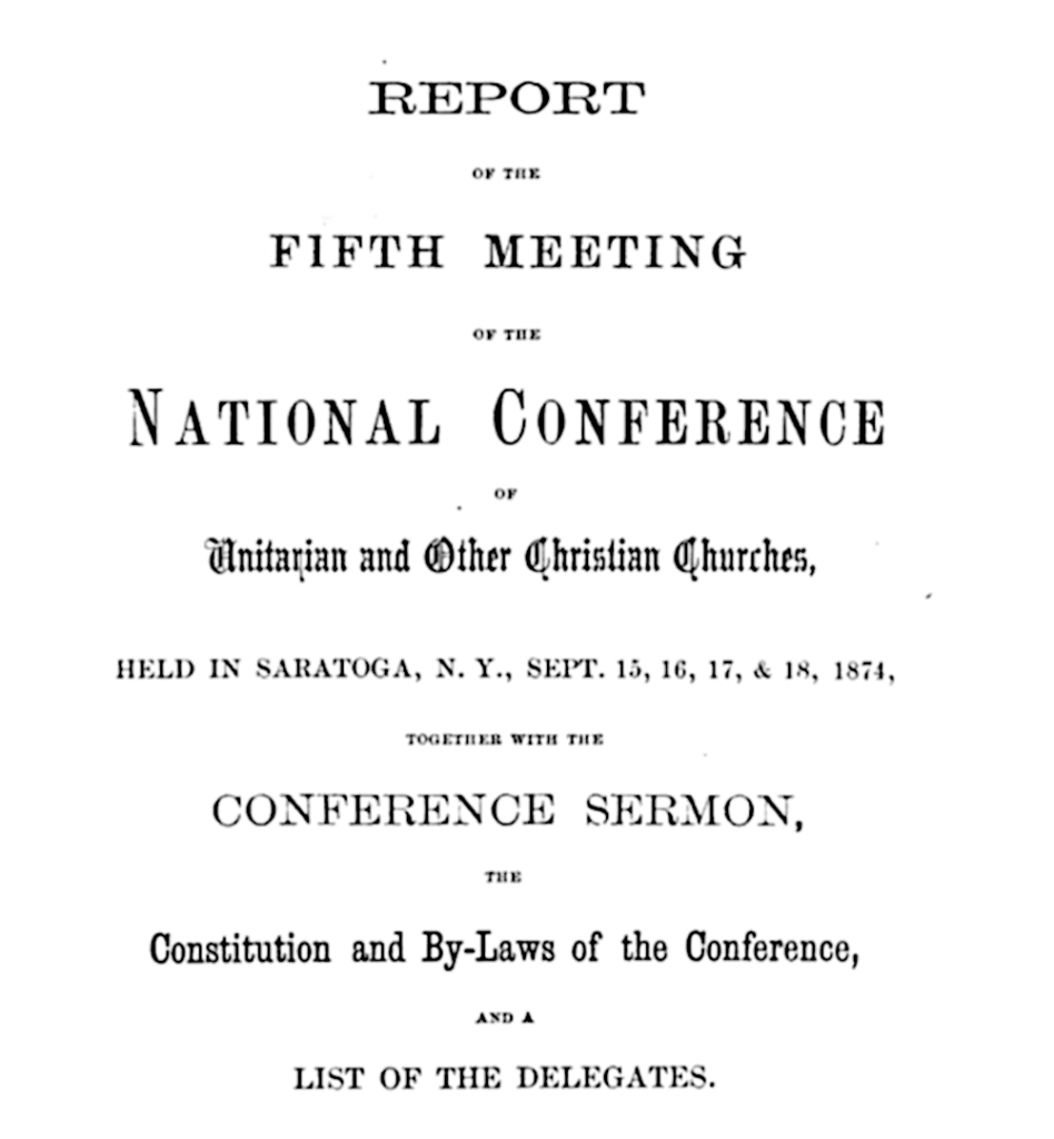 Cover page of the report of the Fifth Meeting of the Unitarians.National Conference