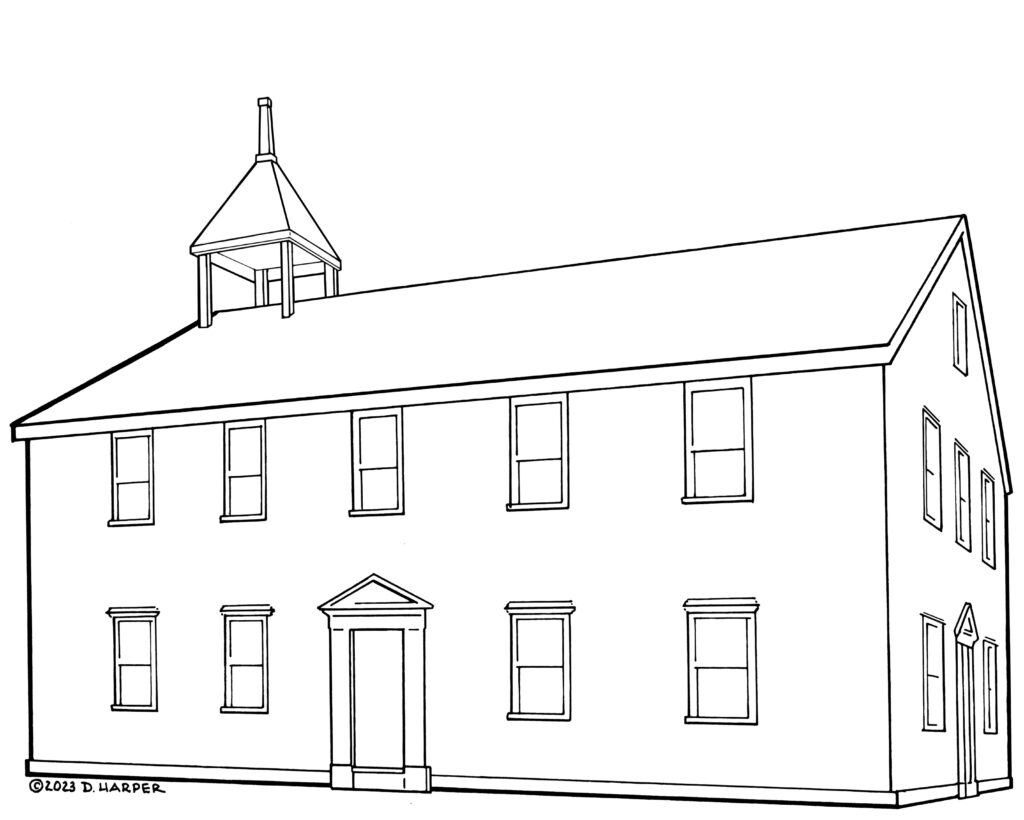 Line drawing of meetinghouse