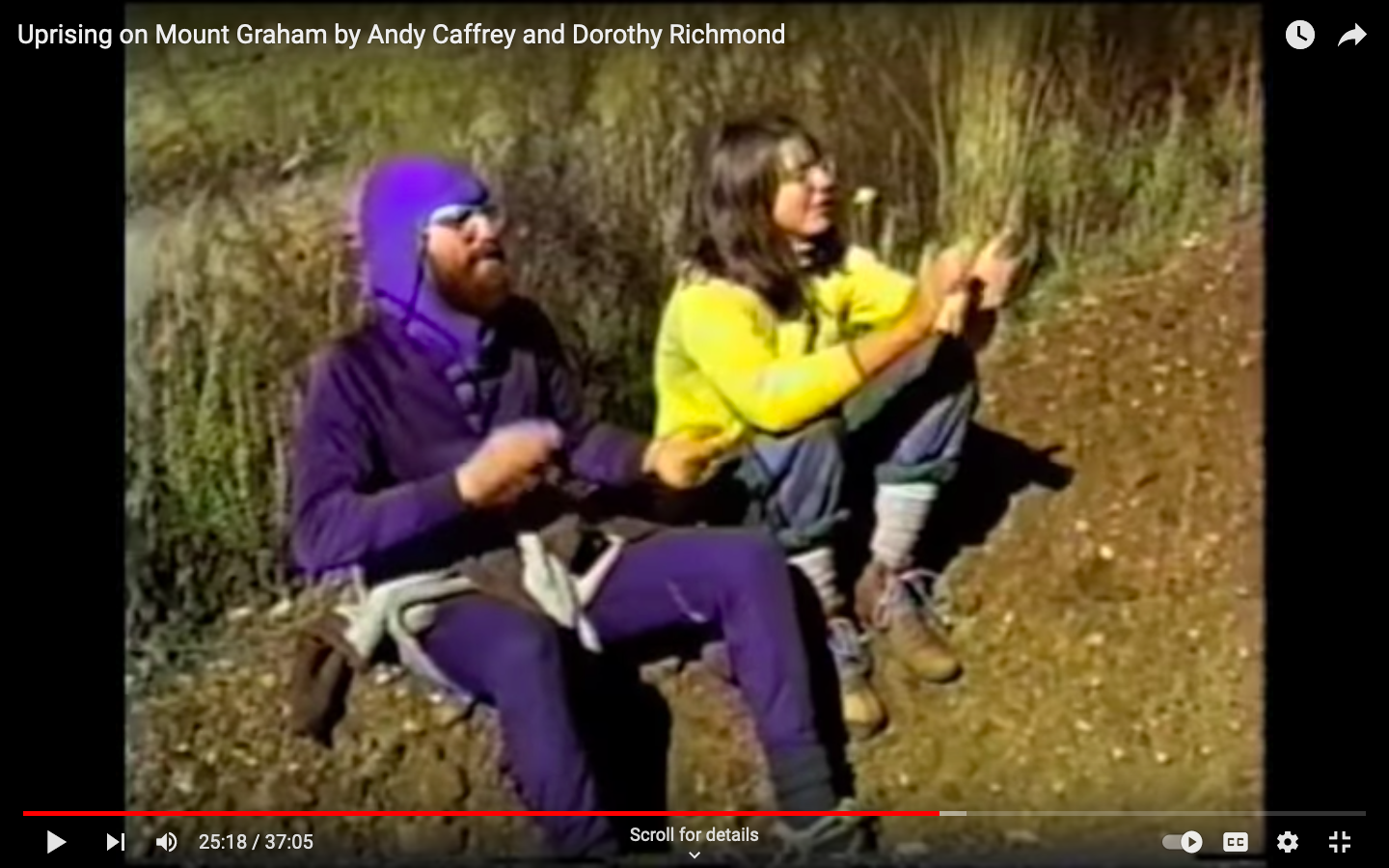 Screen grab from the short film Uprising on Mt Graham, showing two people singing