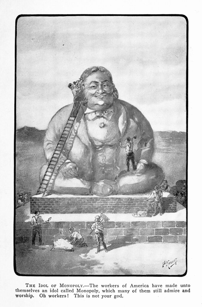 Illustration of a huge idol being built.